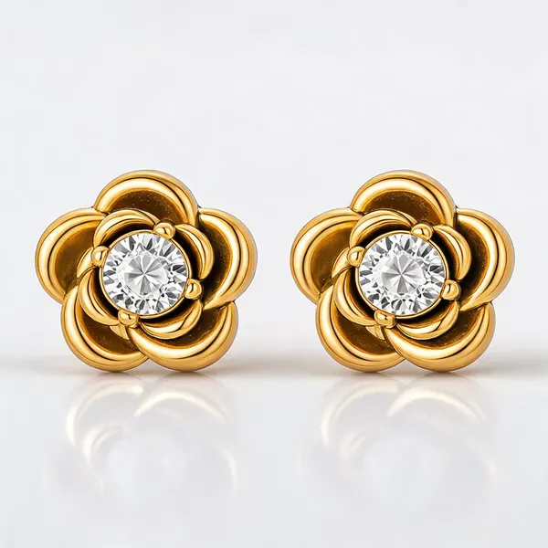 Gold_PVD_Cubic_Zirconia_Floral_Stud_Earrings_Twin_Pack_For_Women