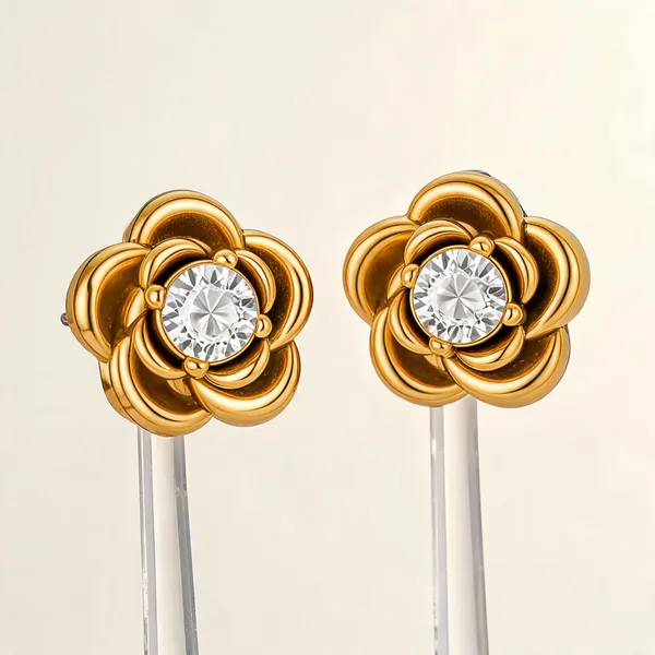 Gold_PVD_Cubic_Zirconia_Floral_Stud_Earrings_Twin_Pack_For_Women