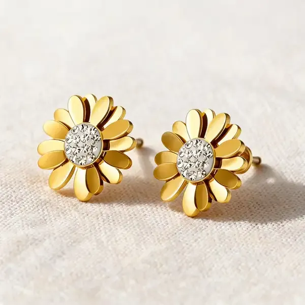 Gold_PVD_Cubic_Zirconia_Floral_Stud_Earrings_Twin_Pack_For_Women