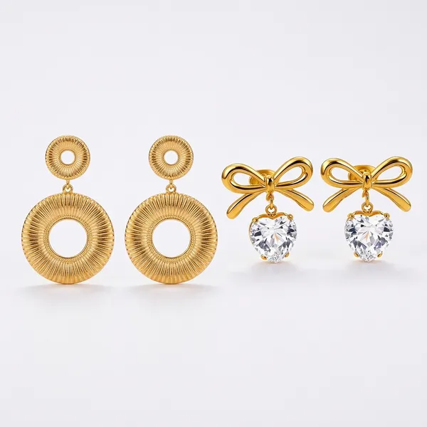 Gold_18K_Pvd_Cubic_Zirconia_Bow_Heart_And_Circular_Drop_Earrings_For_Women_Pack_Of_2