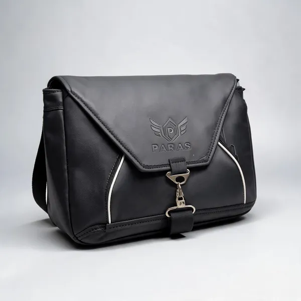 Black_Pvc_Synthetic_Leather_Padded_Messenger_Bag