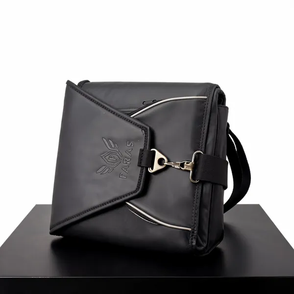 Black_Pvc_Synthetic_Leather_Padded_Messenger_Bag