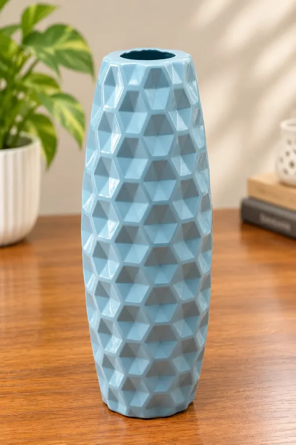 Blue_Geometric_Textured_Decorative_Vase