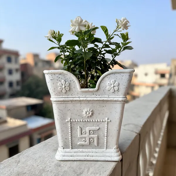 Plastic_Festive_Swastik_Floral_White_Flower_Pot