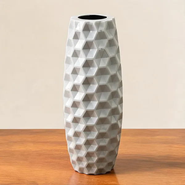 Plastic_Modern_Geometric_Textured_White_Decorative_Vase_-_Pack_of_2