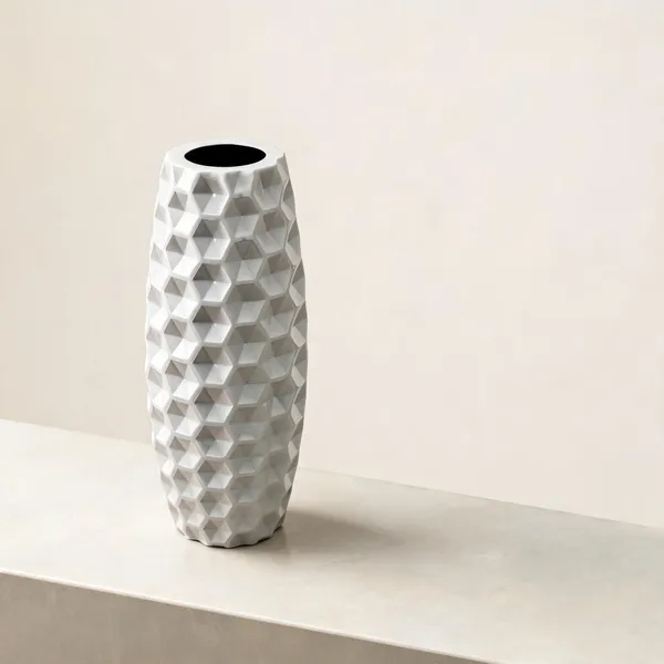 Plastic_Modern_Geometric_Textured_White_Decorative_Vase_-_Pack_of_2
