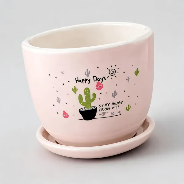 Ceramic_Decorative_Cactus_Print_Pink_Planter_Pot_With_Saucer
