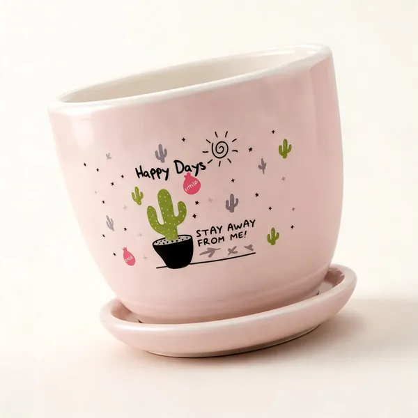 Ceramic_Decorative_Cactus_Print_Pink_Planter_Pot_With_Saucer