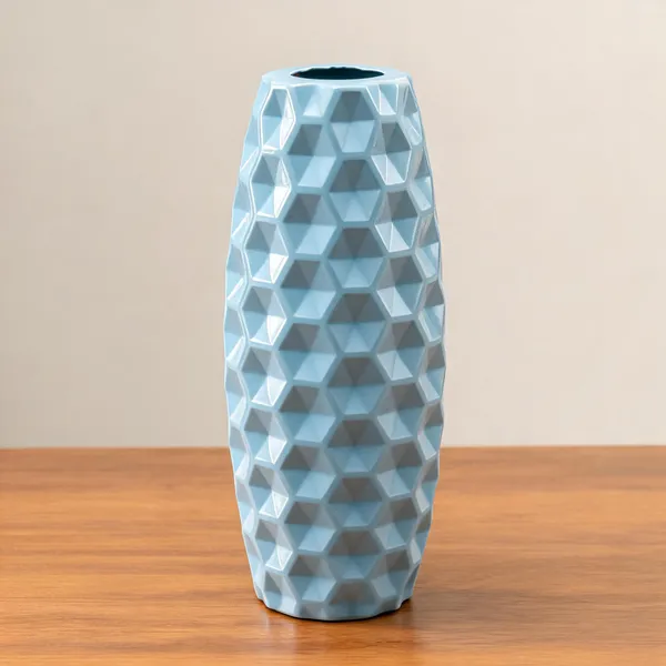 Plastic_Decorative_Geometric_Honeycomb_Blue_Decorative_Vase_-_Pack_of_2