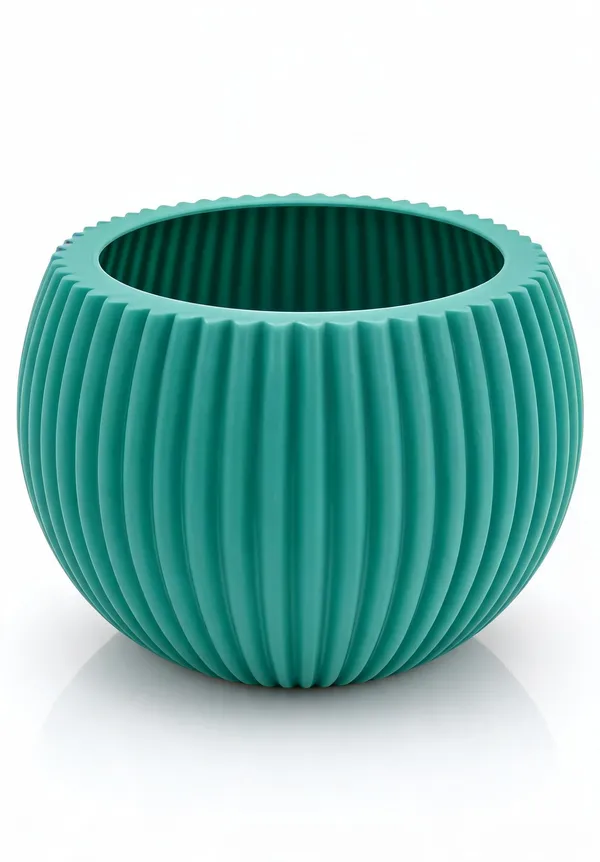 Plastic_Decorative_Ribbed_Teal_Round_Planter_Pot_-_Pack_of_2