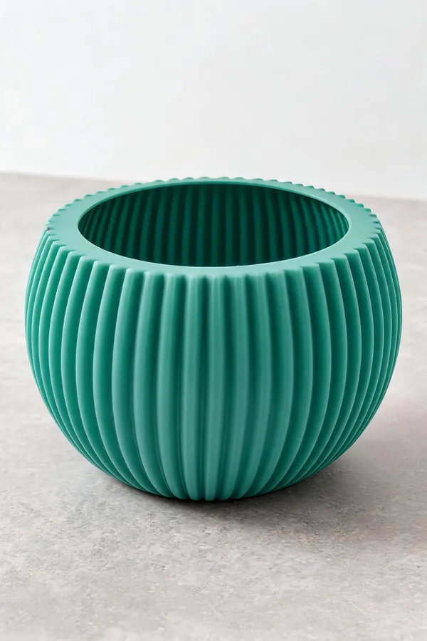 Plastic_Decorative_Ribbed_Teal_Round_Planter_Pot_-_Pack_of_2