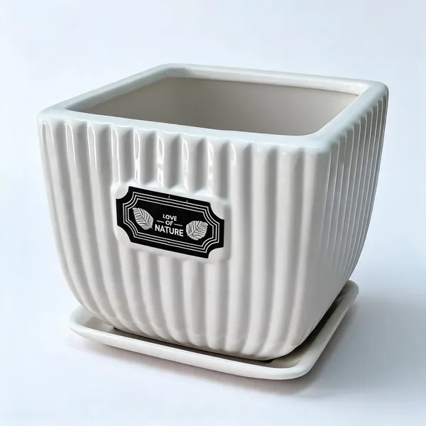 Ceramic_Modern_Ribbed_White_Planter_Pot_With_Saucer