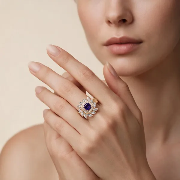 Gold_&_Blue_Metal_Statement_Stone_Ring_For_Women