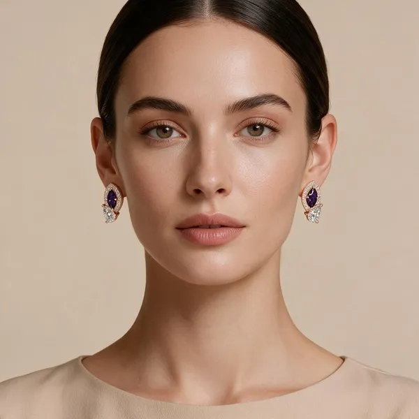 Rose_Gold_&_Blue_Metal_Stone_Drop_Earrings_For_Women