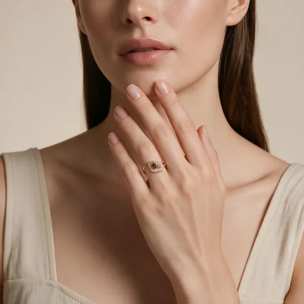 Gold_&_Blue_Metal_Embellished_Stone_Ring_For_Women