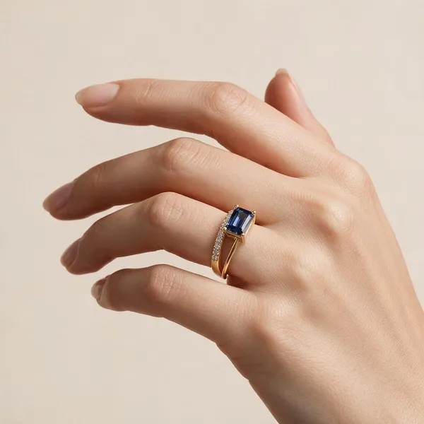 Gold_Blue_Metal_Stone_Embellished_Ring_For_Women