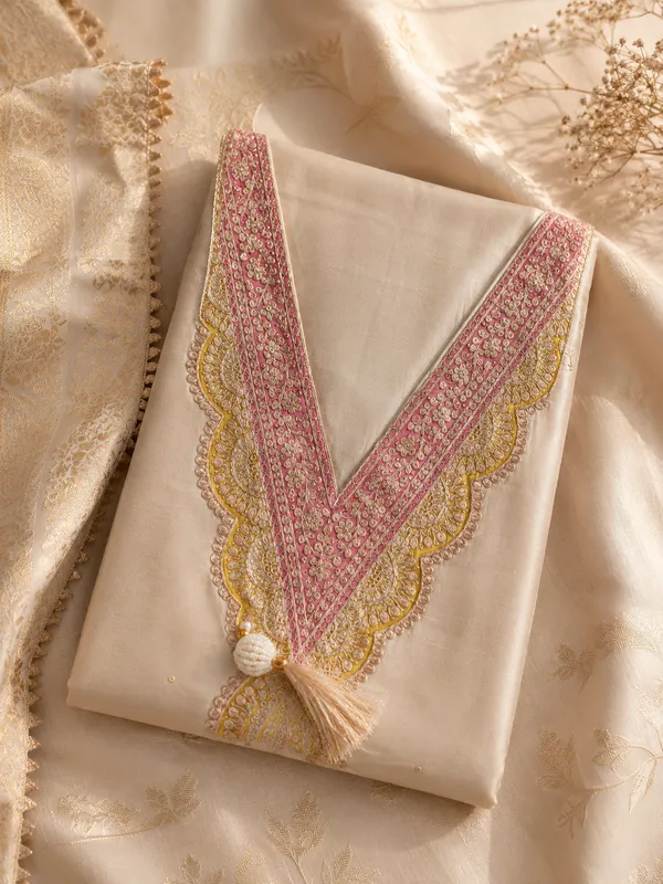 Beige_Gold_Embroidered_Semi_Stitched_Kurti_Set_Default_Title