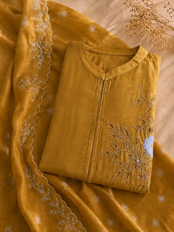 Mustard_Floral_Embroidered_Kurti_Set_Default_Title