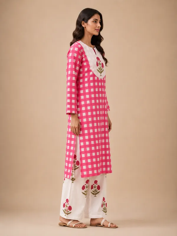 Pink_Check_Kurta_Palazzo_Set_Default_Title