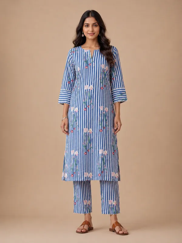 Blue_Floral_Stripe_Kurta_Set