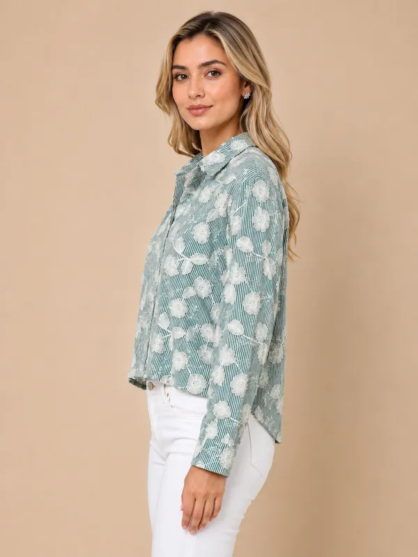Green_Stripe_Floral_Embroidered_Shirt
