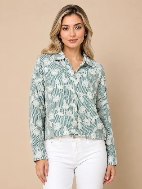 Green_Stripe_Floral_Embroidered_Shirt