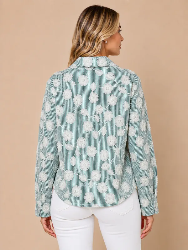 Green_Stripe_Floral_Embroidered_Shirt