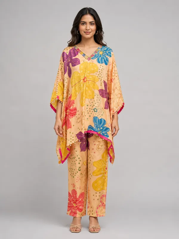 Multicolor_Floral_Satin_Blend_Kaftan_Co_Ord_Set_Default_Title