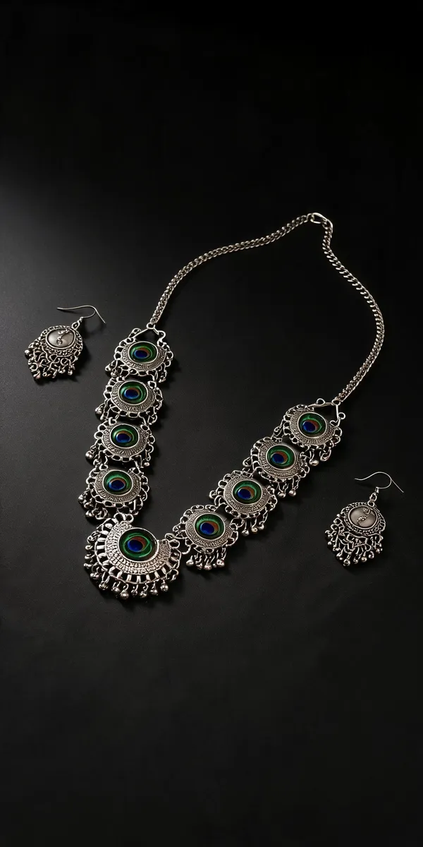 Silver_Oxidized_Peacock_Accent_Necklace_Set_For_Women