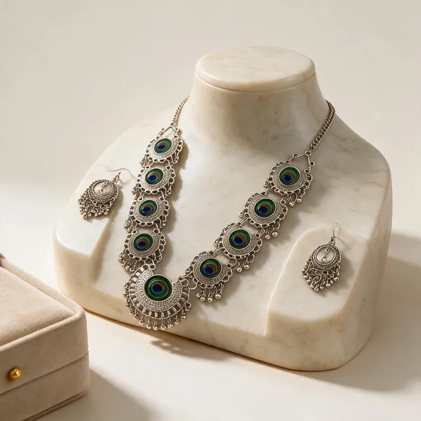 Silver_Oxidized_Peacock_Accent_Necklace_Set_For_Women