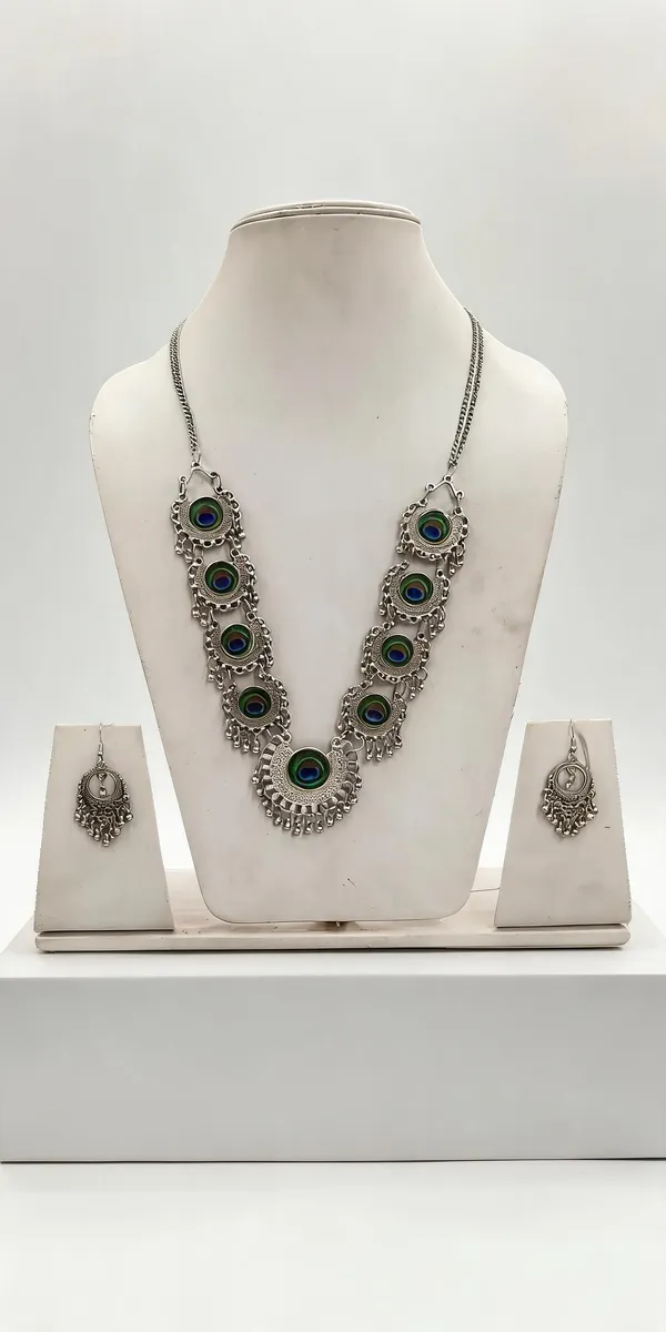 Silver_Oxidized_Peacock_Accent_Necklace_Set_For_Women