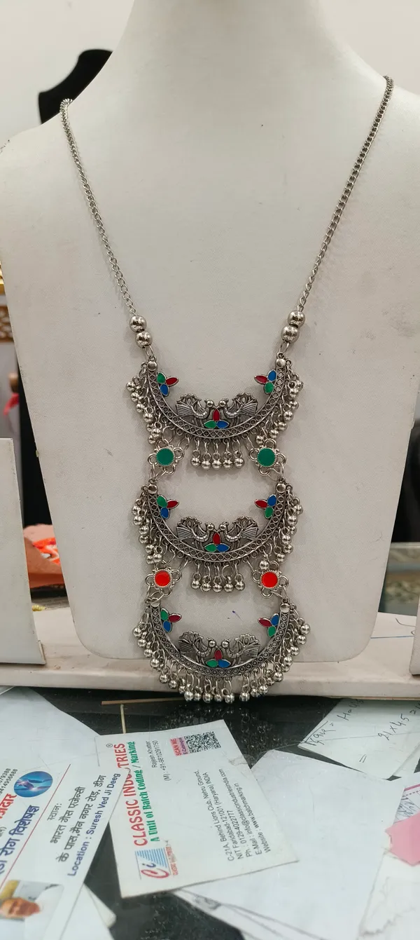 Silver_Oxidised_Three-Tier_Enamel_Traditional_Layered_Necklace