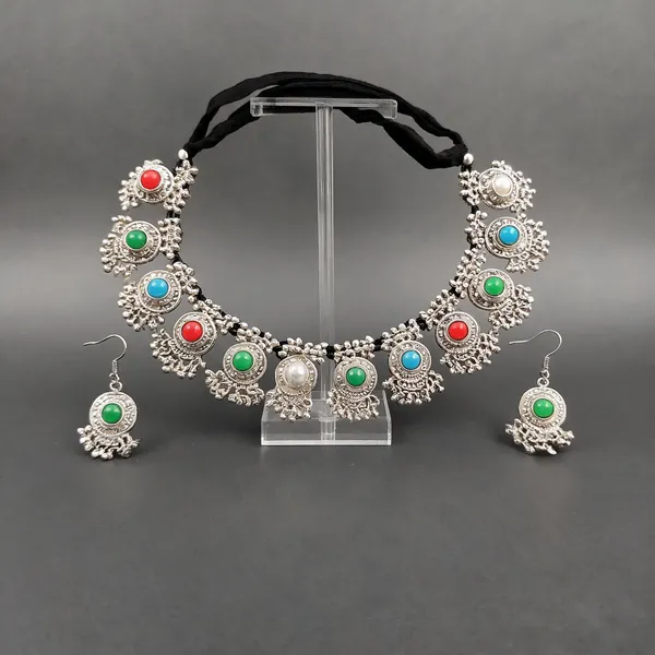 Silver_Oxidised_Multicolour_Stone_Traditional_Necklace_Set