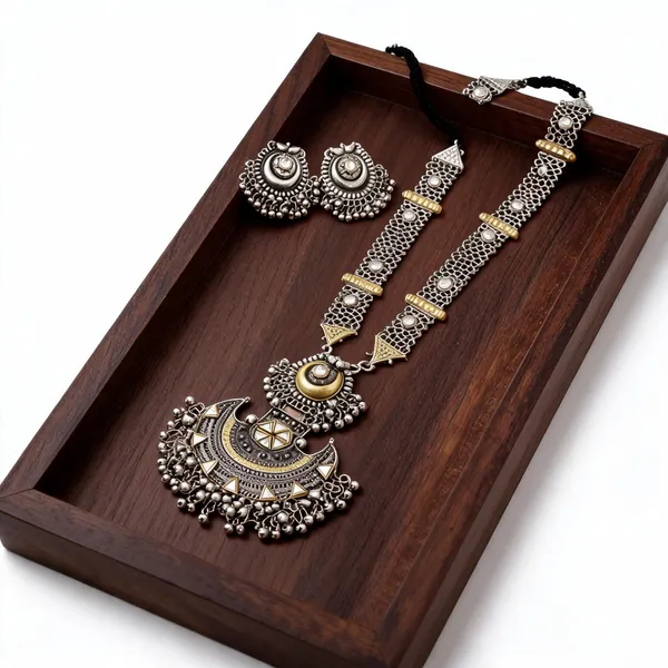 Silver_Oxidized_Crescent_Pendant_Long_Necklace_Set_For_Women