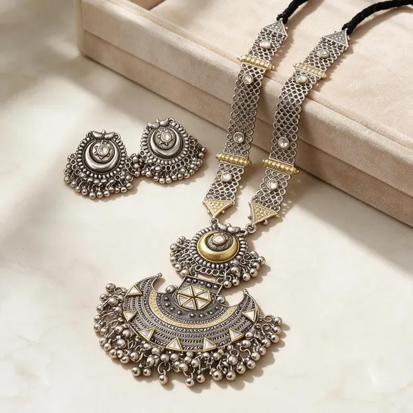 Silver_Oxidized_Crescent_Pendant_Long_Necklace_Set_For_Women