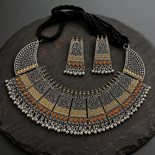 Gold_Antique_Filigree_Statement_Necklace_Set_For_Women