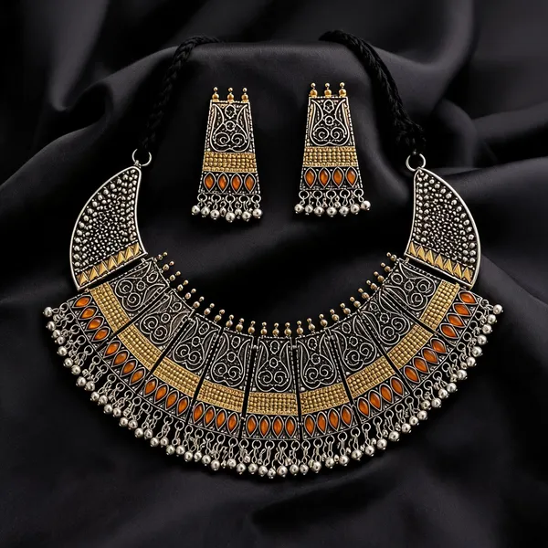 Gold_Antique_Filigree_Statement_Necklace_Set_For_Women