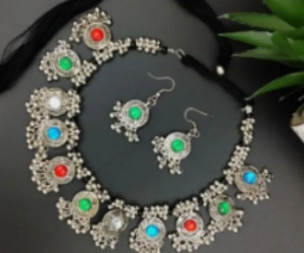 Silver_Oxidised_Multicolour_Stone_Traditional_Necklace_Set