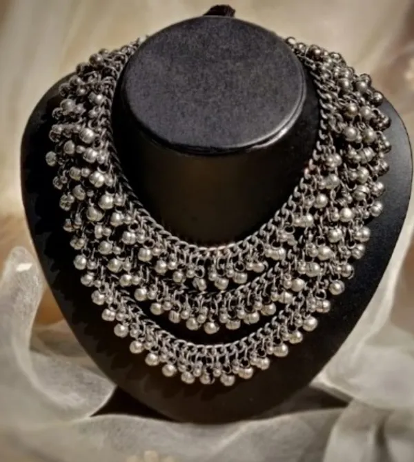 Silver_Oxidised_Layered_Beaded_Statement_Necklace