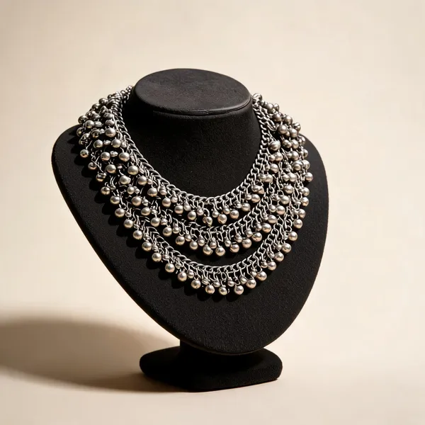 Silver_Oxidised_Layered_Beaded_Statement_Necklace