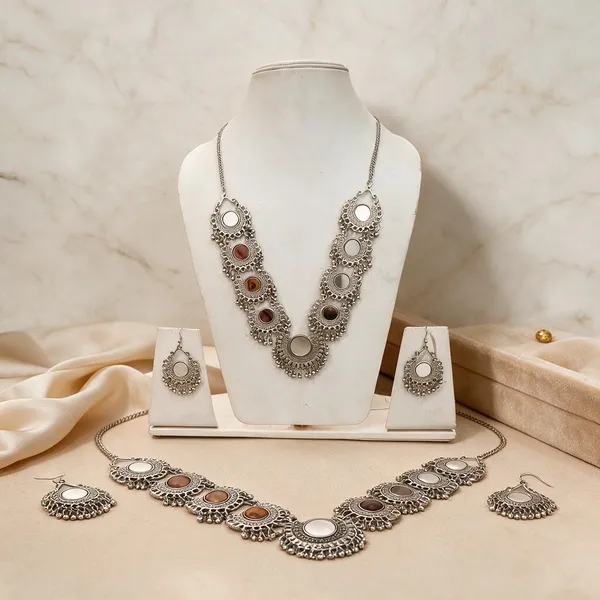 Silver_Oxidized_Round_Motif_Layered_Necklace_Set_For_Women