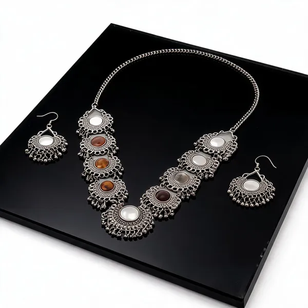 Silver_Oxidized_Round_Motif_Layered_Necklace_Set_For_Women