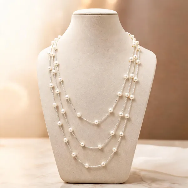 White_Pearl_Three-Layered_Chain_Necklace_For_Women
