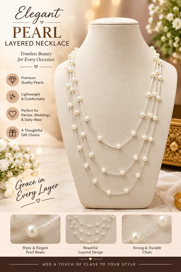 White_Pearl_Three-Layered_Chain_Necklace_For_Women