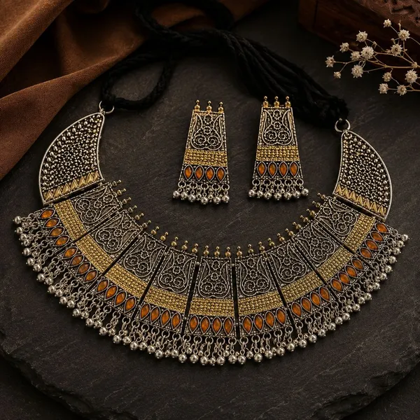 Gold_Antique_Filigree_Statement_Necklace_Set_For_Women
