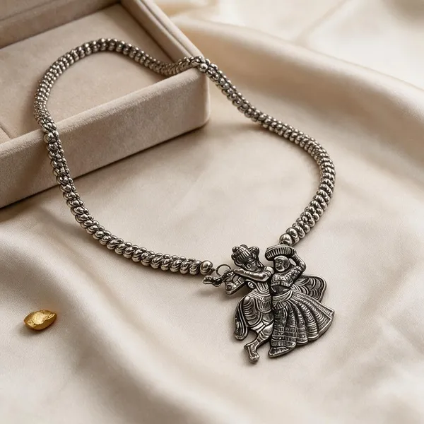 Silver_Radha_Krishna_Traditional_Pendant_Necklace_For_Women