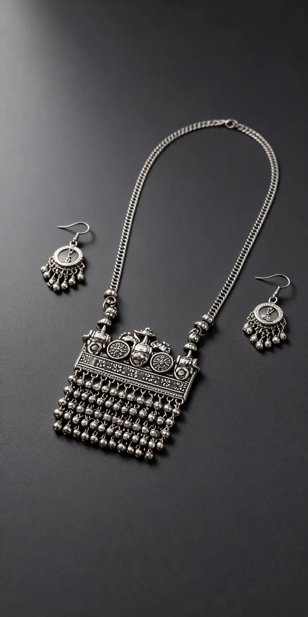 Silver_Oxidised_Rectangular_Pendant_Layered_Necklace_Set