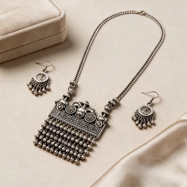 Silver_Oxidised_Rectangular_Pendant_Layered_Necklace_Set
