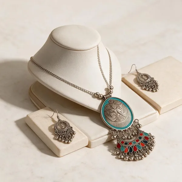 Multicolor_Oxidised_Turquoise_Red_Accent_Necklace_Set