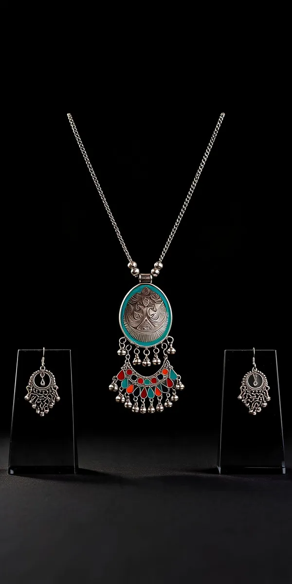 Multicolor_Oxidised_Turquoise_Red_Accent_Necklace_Set